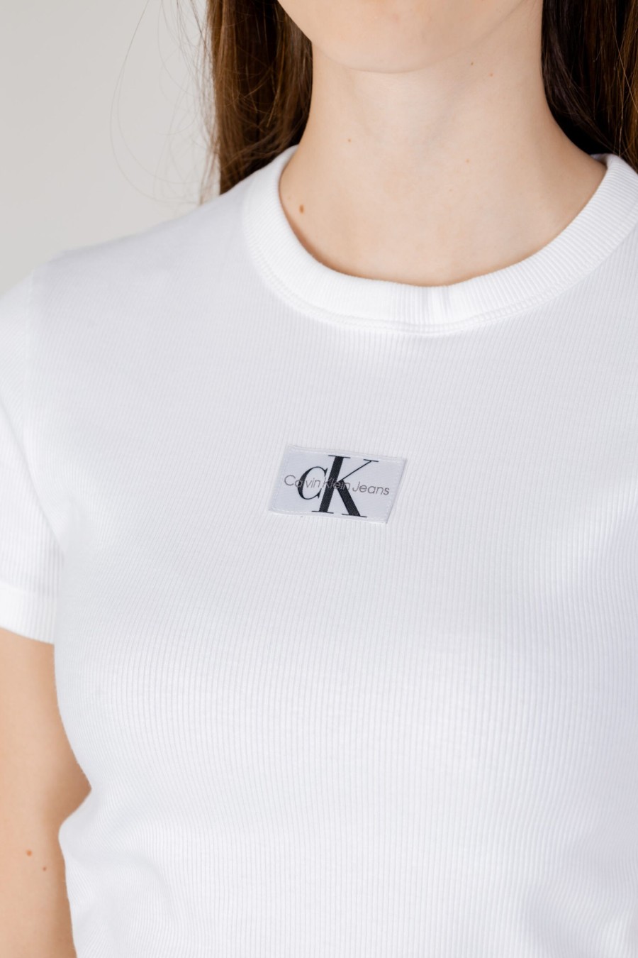 Donna Calvin Klein | T-Shirt Calvin Klein Woven Label Rib Bianco