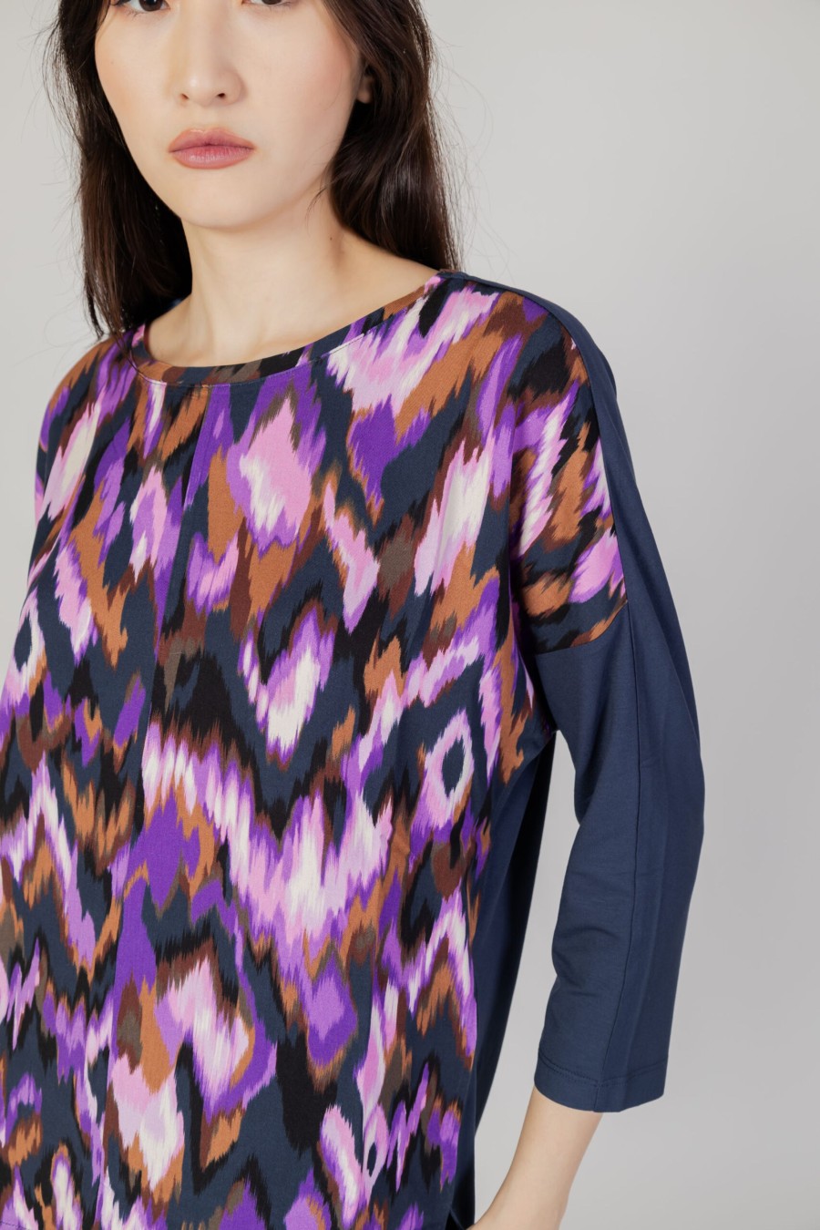 Donna Street One | Bluse Manica Lunga Street One Ltd Qr Batwing Printed Mat-Mix Viola