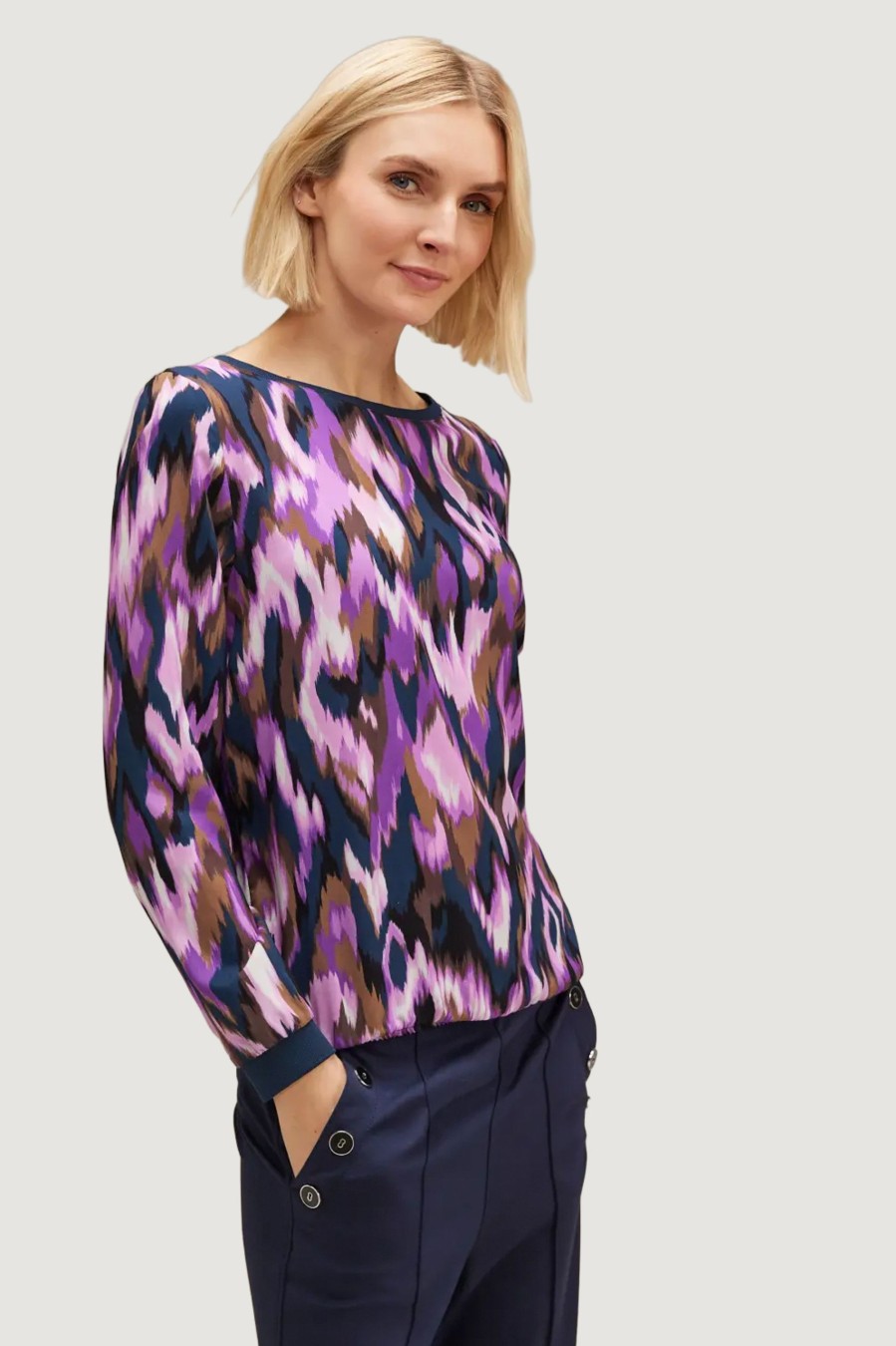 Donna Street One | Bluse Manica Lunga Street One Printed Mat-Mix W.Rib Viola