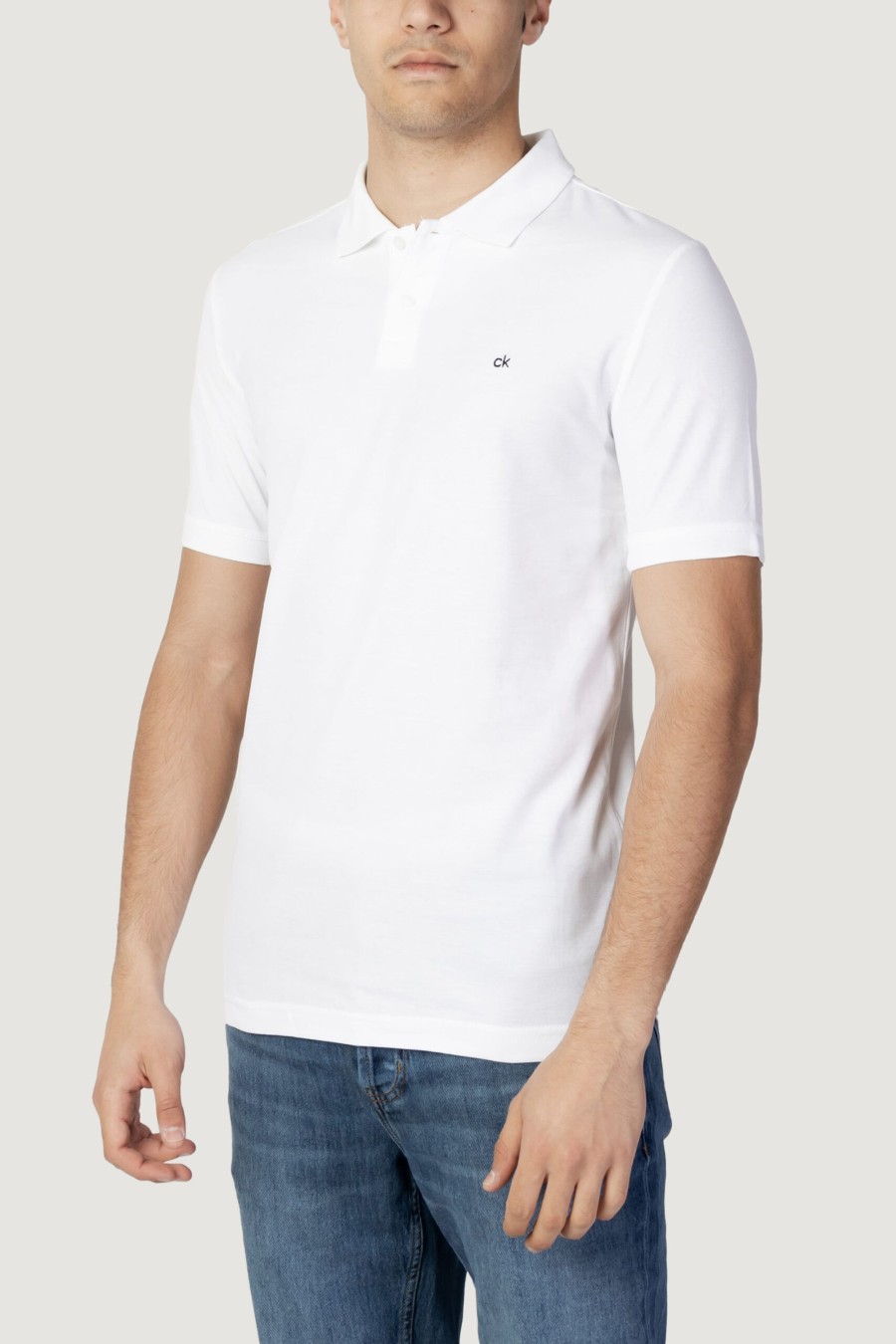 Uomo Calvin Klein | Polo Manica Corta Calvin Klein Logo Refined Pique Slim Bianco