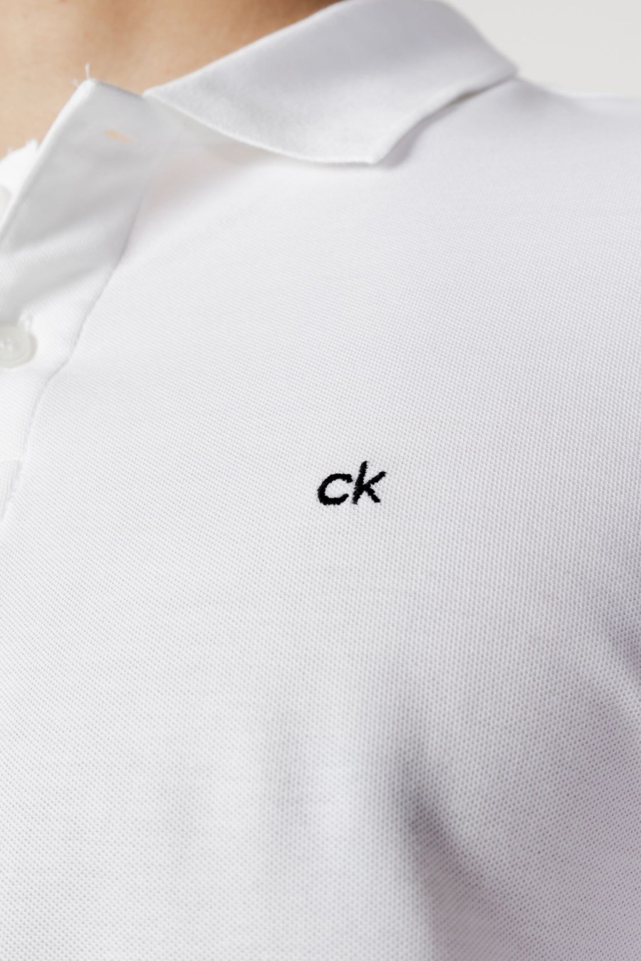 Uomo Calvin Klein | Polo Manica Corta Calvin Klein Logo Refined Pique Slim Bianco