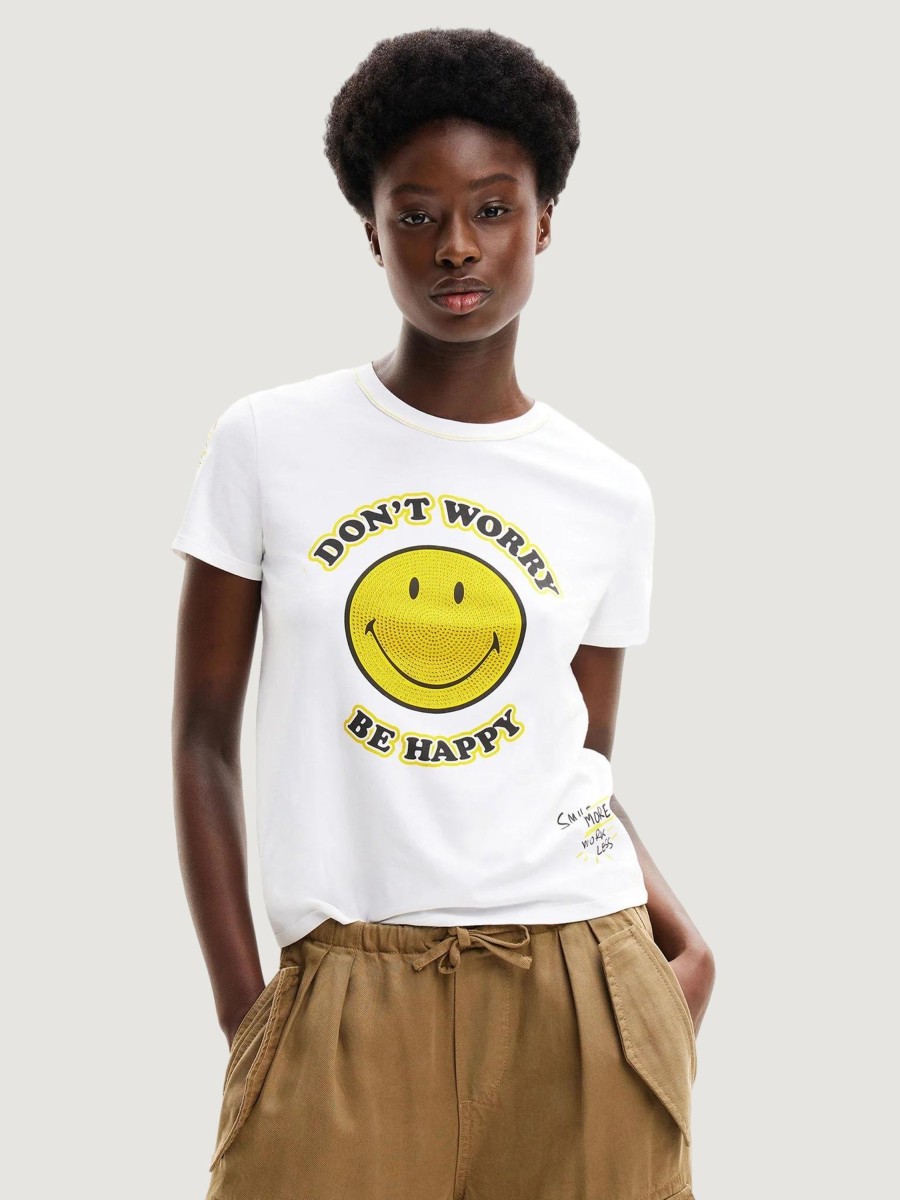 Donna Desigual | T-Shirt Desigual More Smiley Bianco