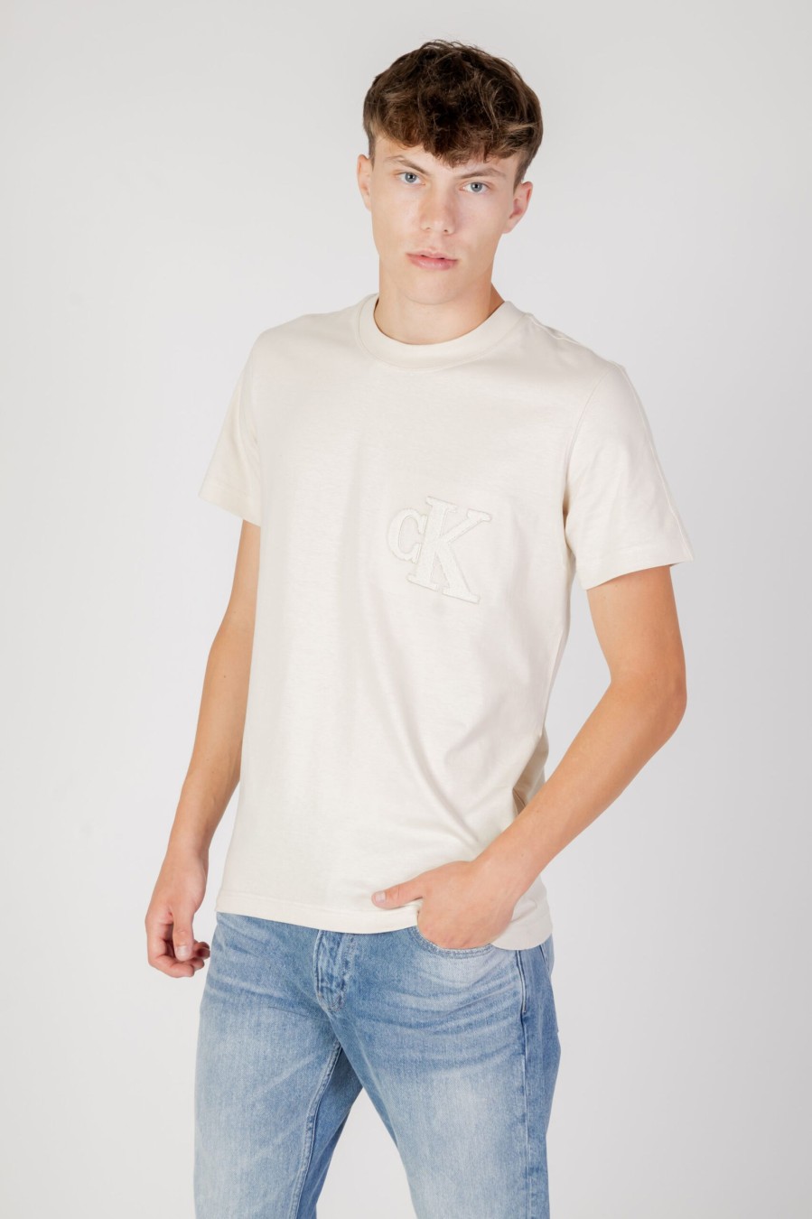 Uomo Calvin Klein | T-Shirt Calvin Klein Ck Chenille Tee Beige