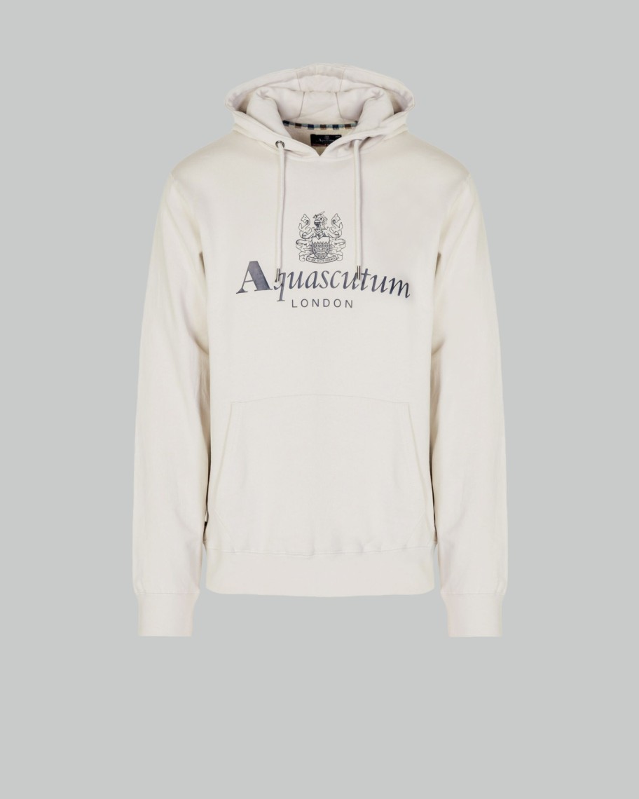 Uomo Aquascutum | Felpa Con Cappuccio Aquascutum Active Big Logo Hoodie Fleece Grigio Chiaro