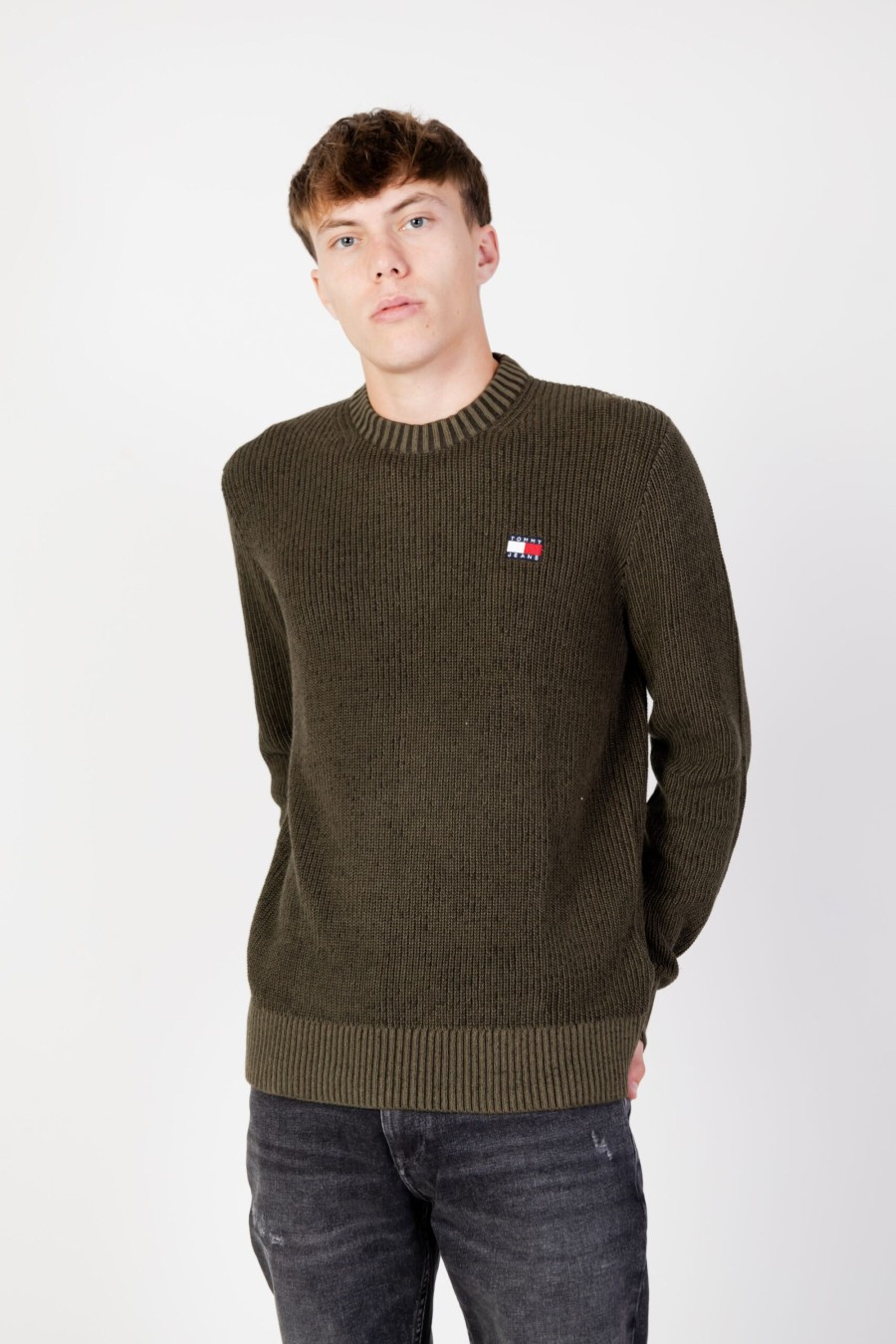 Uomo Tommy Hilfiger | Maglione Tommy Hilfiger Tjm Reg Tonal Xs Bad Verde Oliva