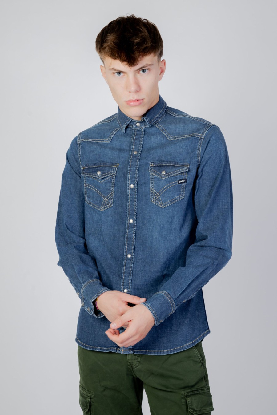 Uomo Gas | Camicia Manica Lunga Gas Kant X Blue Denim