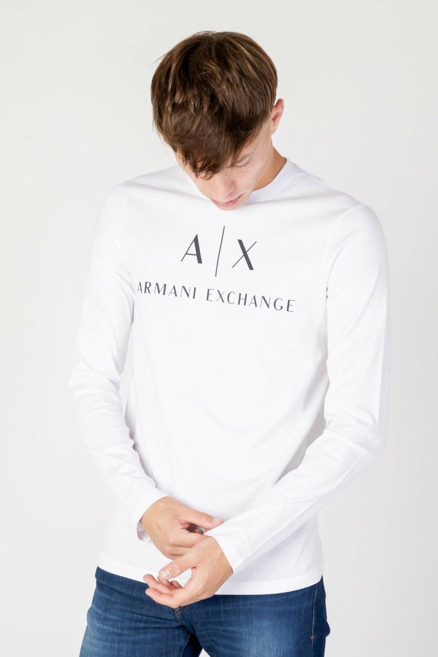 Uomo Armani Exchange | T-Shirt Manica Lunga Armani Exchange Bianco