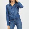 Donna Vila Clothes | Camicia Manica Lunga Vila Clothes Vibista Denim Shirt Blue Denim Scuro