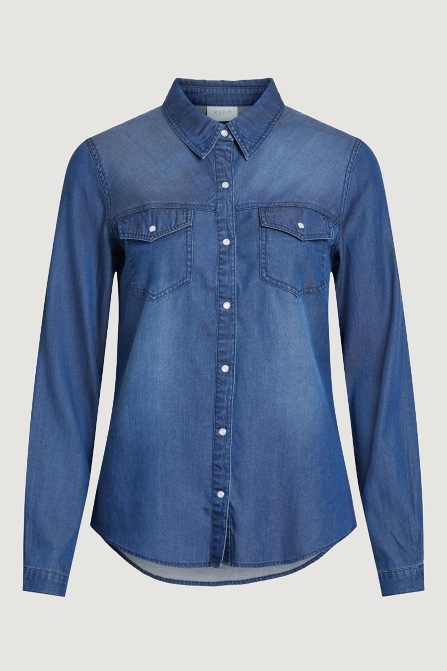 Donna Vila Clothes | Camicia Manica Lunga Vila Clothes Vibista Denim Shirt Blue Denim Scuro