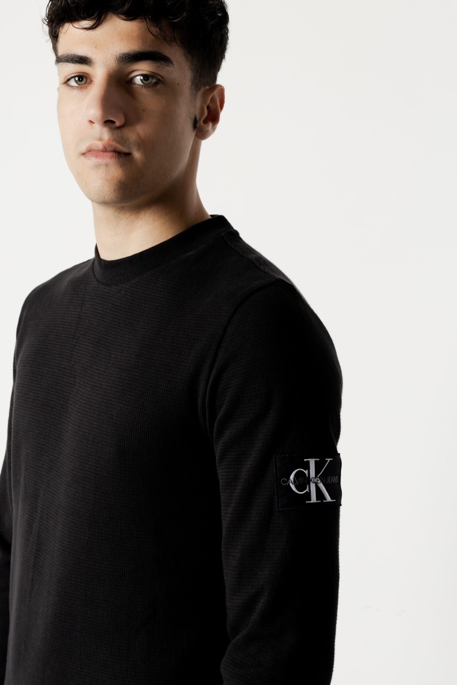 Uomo Calvin Klein | Maglia Calvin Klein Monogram Badge Waffl J30J316610 Nero