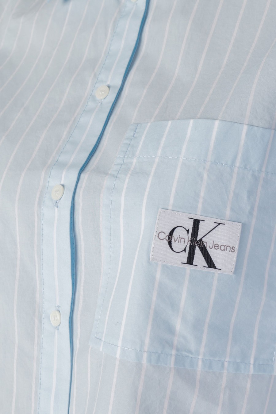 Donna Calvin Klein | Camicia Manica Lunga Calvin Klein Woven Label Cropped Celeste