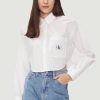 Donna Calvin Klein | Camicia Manica Lunga Calvin Klein Woven Label Cropped Bianco