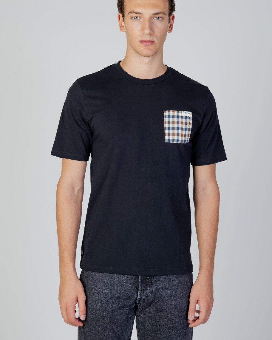 Uomo Aquascutum | T-Shirt Aquascutum Active Check Pocket Nero