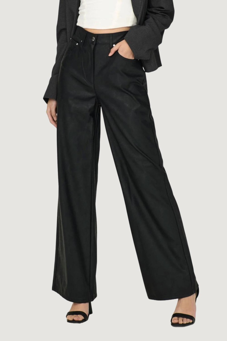 Donna Only | Pantaloni A Palazzo Only Onlhope-Mady Hw Faux Leather Cc Pnt Rp Nero