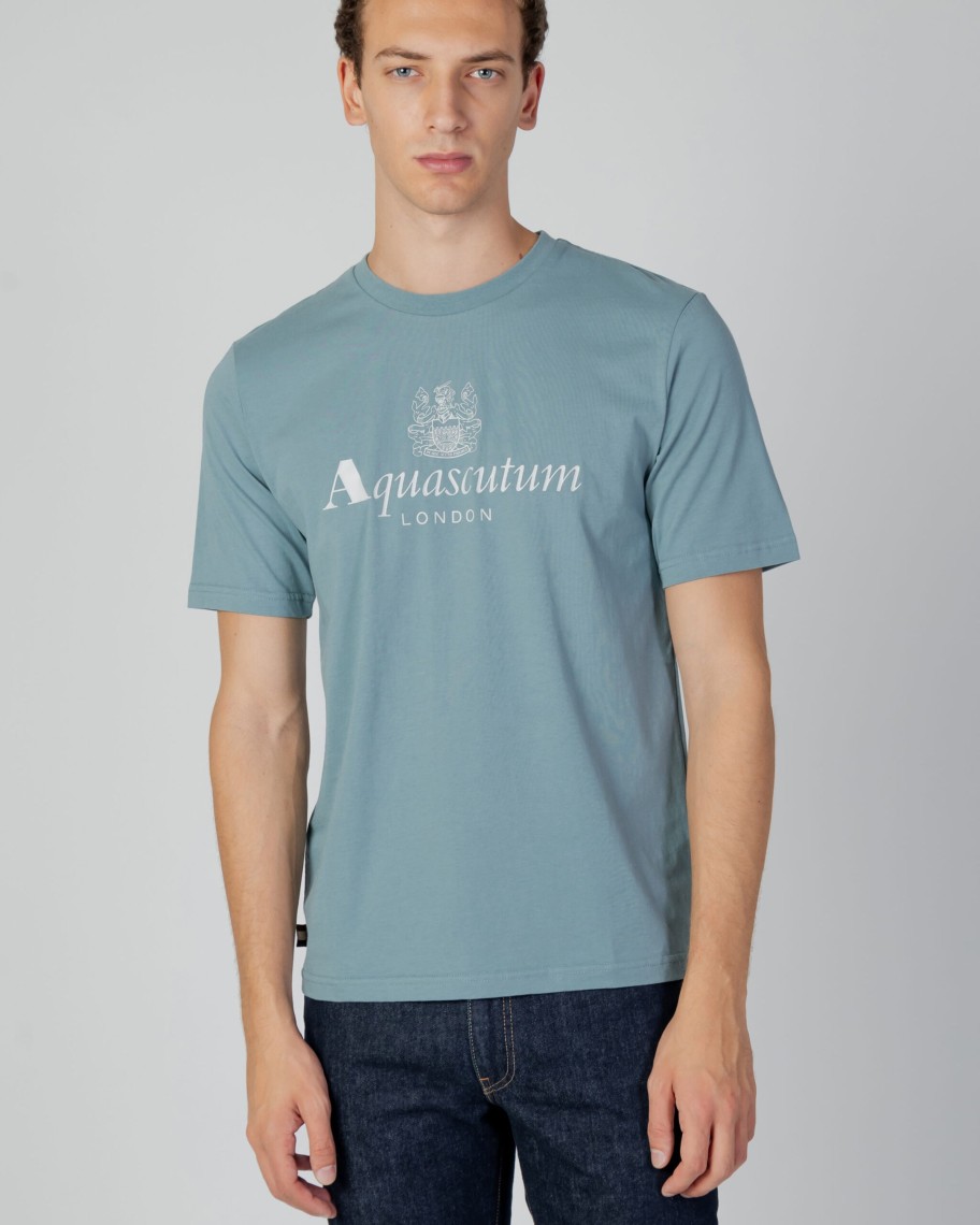 Uomo Aquascutum | T-Shirt Aquascutum Active Big Logo Celeste