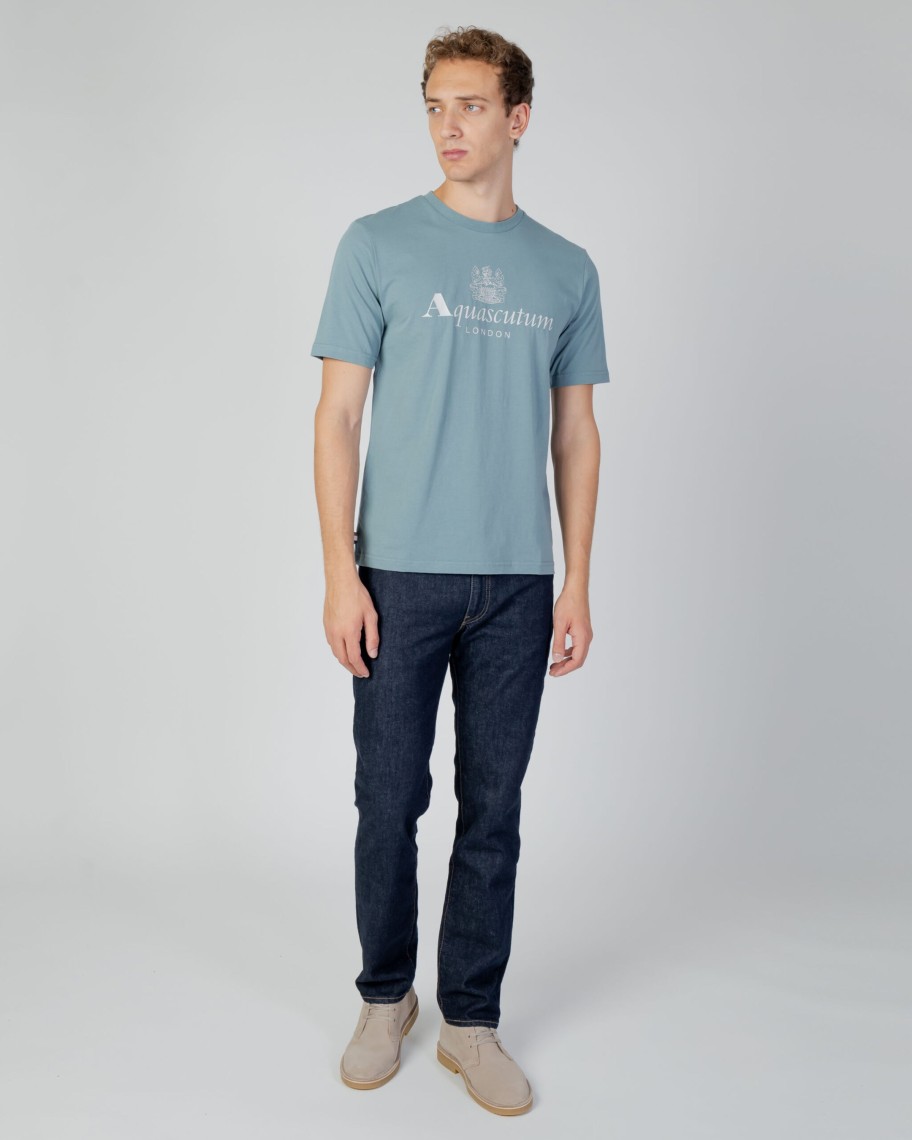 Uomo Aquascutum | T-Shirt Aquascutum Active Big Logo Celeste