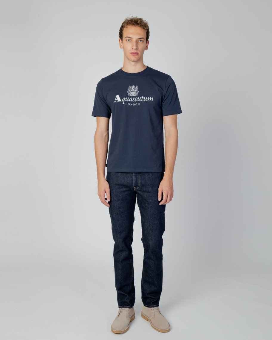 Uomo Aquascutum | T-Shirt Aquascutum Active Big Logo Blu