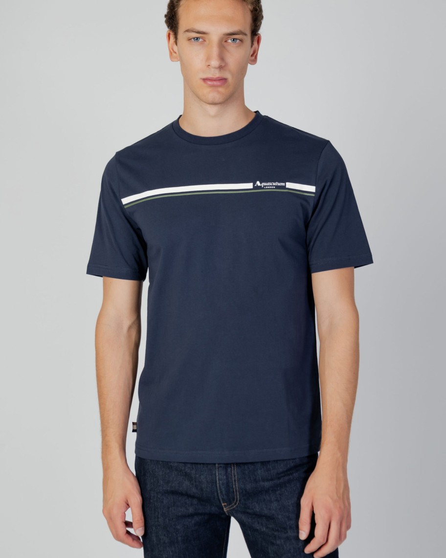 Uomo Aquascutum | T-Shirt Aquascutum Active Stripes Blu