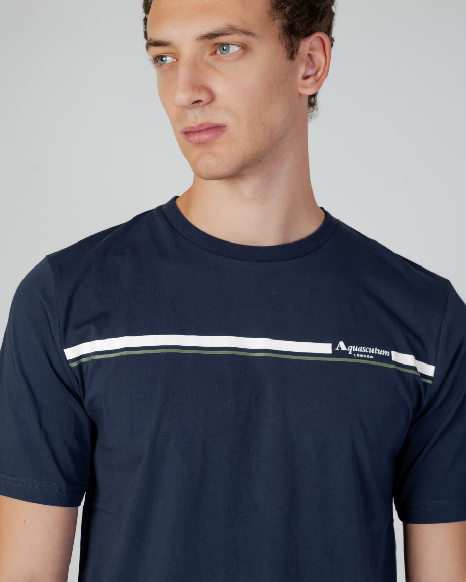 Uomo Aquascutum | T-Shirt Aquascutum Active Stripes Blu