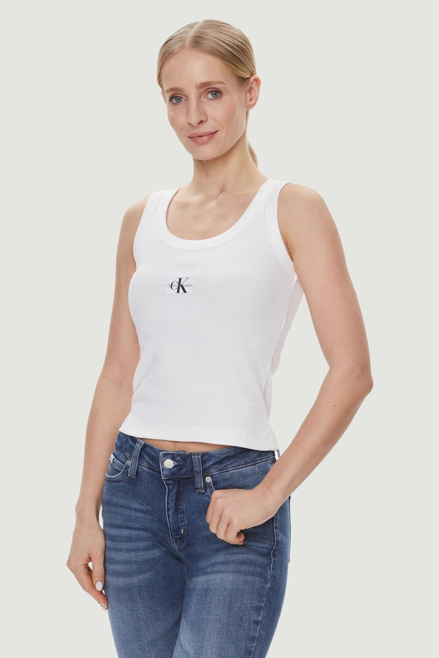 Donna Calvin Klein | Canotta Calvin Klein Woven Label Rib Tank Bianco