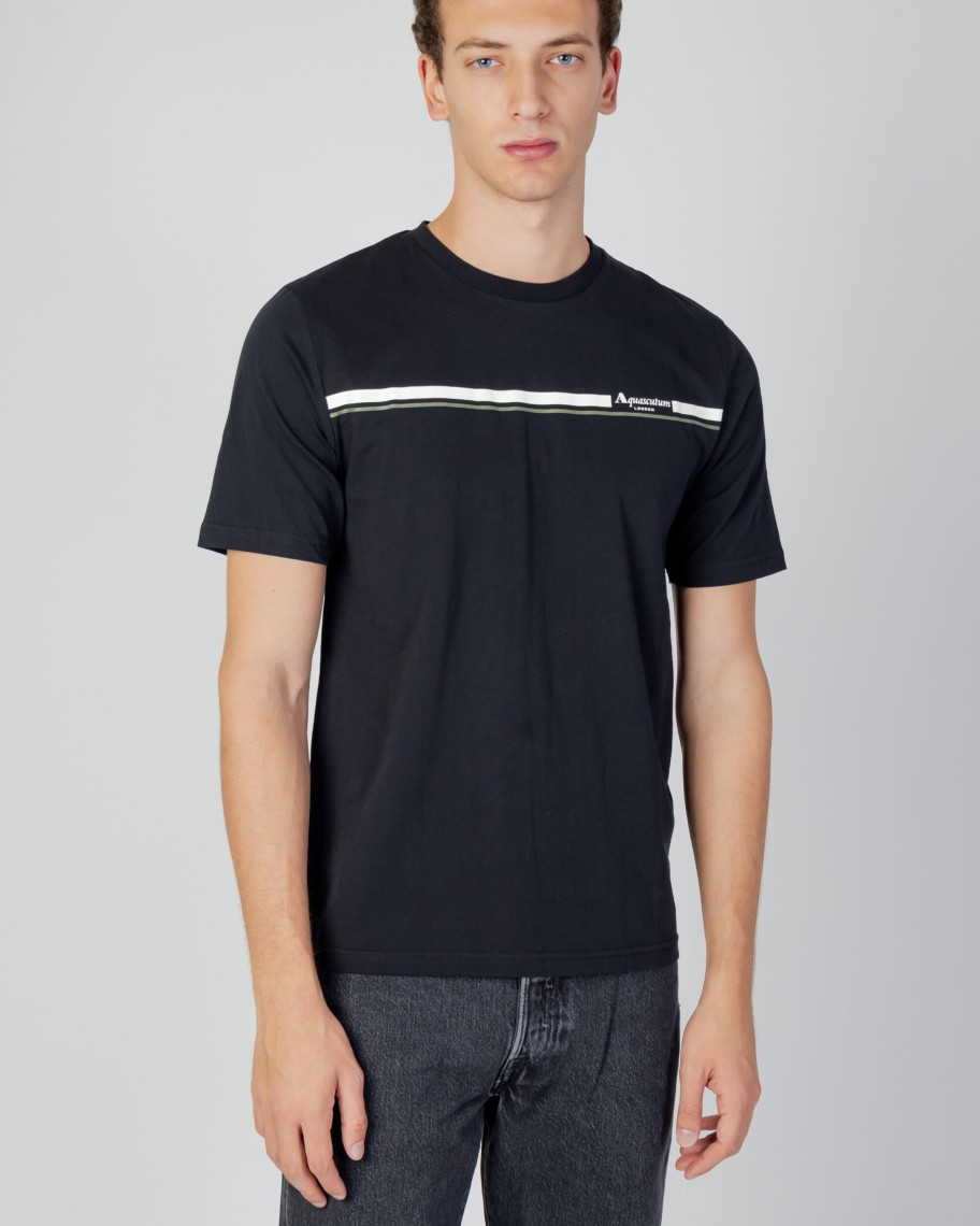 Uomo Aquascutum | T-Shirt Aquascutum Active Stripes Nero