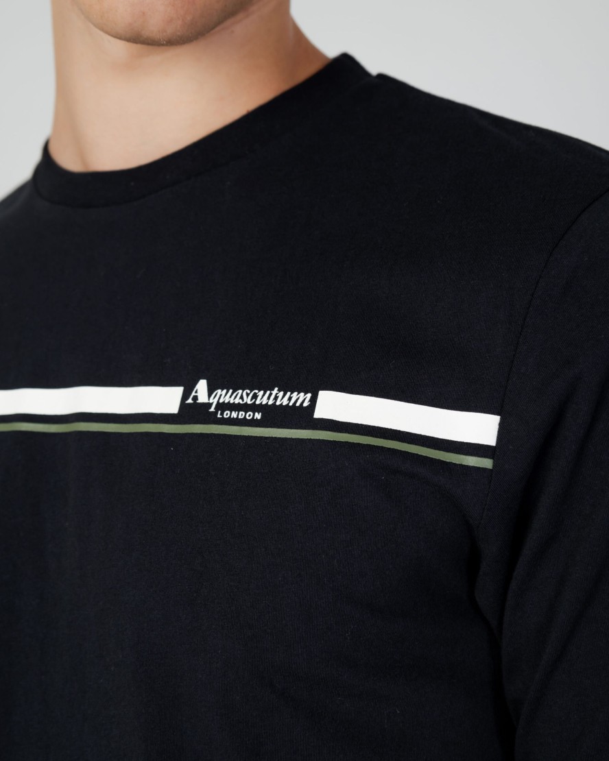 Uomo Aquascutum | T-Shirt Aquascutum Active Stripes Nero