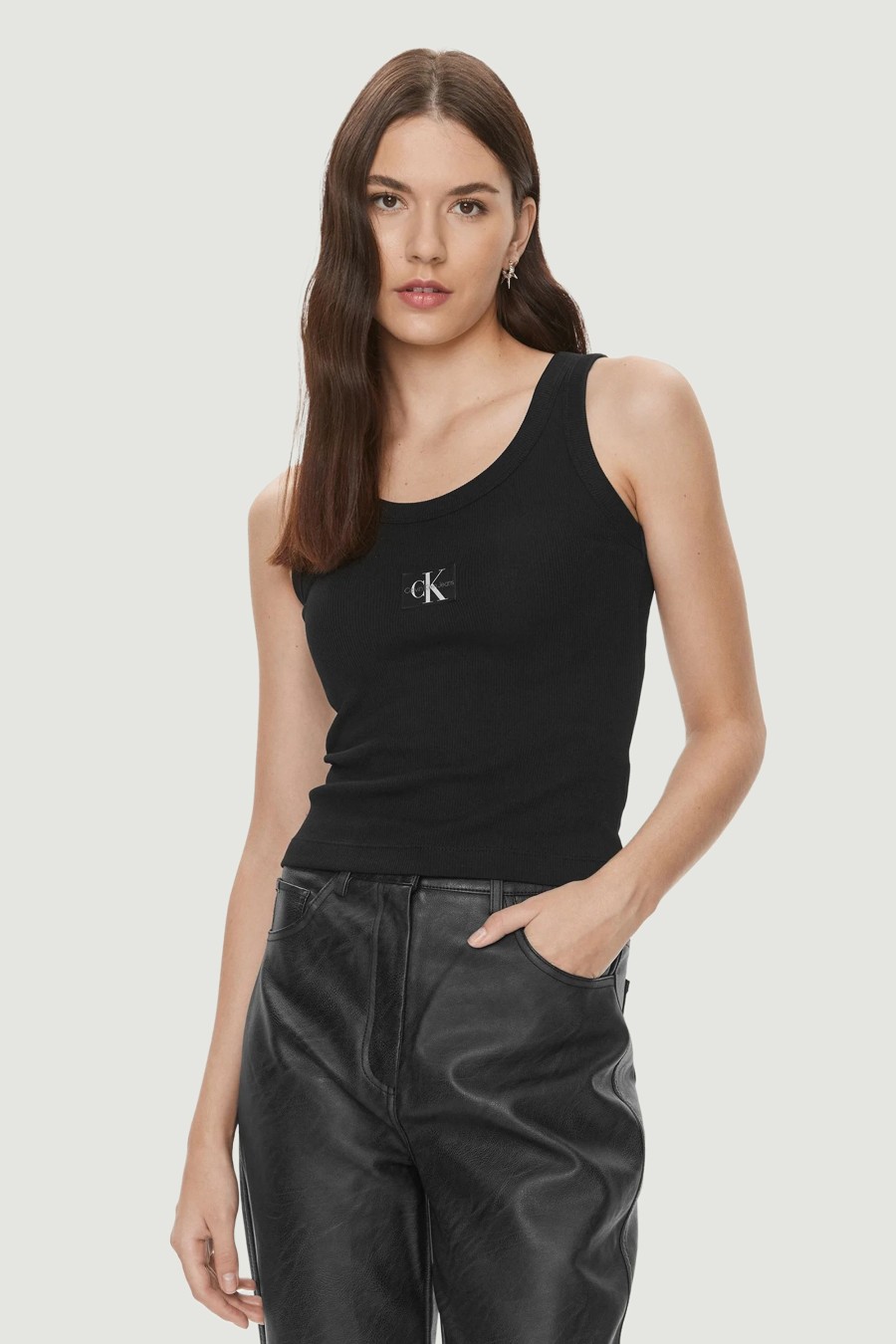 Donna Calvin Klein | Canotta Calvin Klein Woven Label Rib Tank Nero