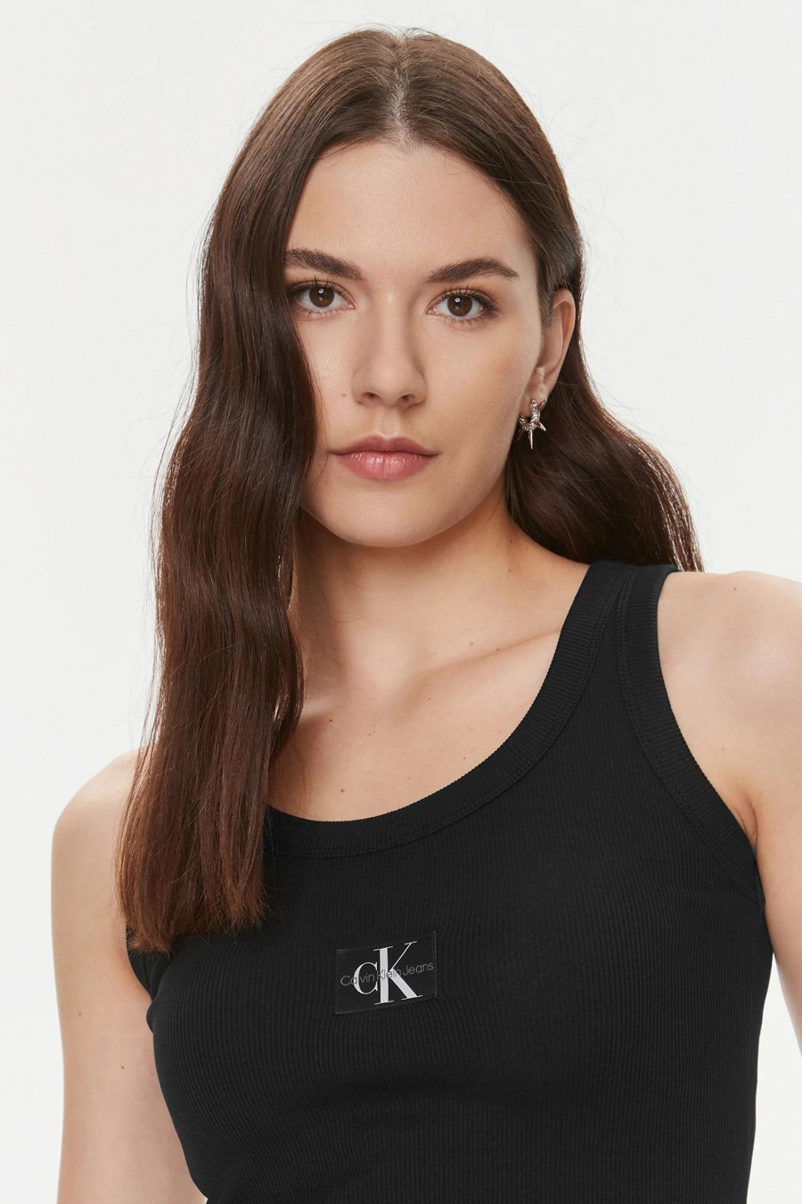 Donna Calvin Klein | Canotta Calvin Klein Woven Label Rib Tank Nero