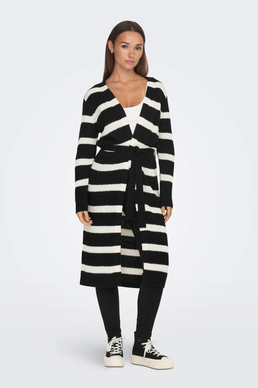 Donna Jacqueline de Yong | Cardigan Jacqueline De Yong Jdyjusty Gurli L/S Belt Stripe Cardi Knt Nero