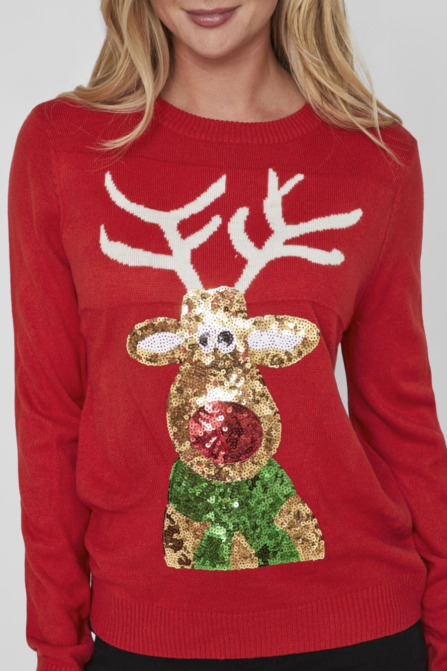 Donna Vila Clothes | Maglione Vila Clothes Vicupid L/S Christmas Sequins Knit/Ka Rosso