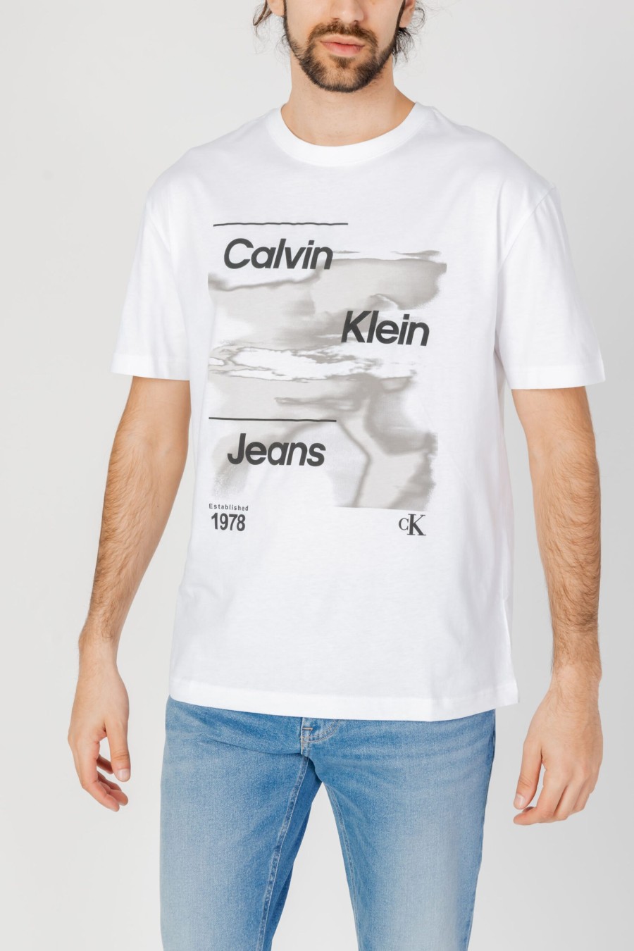 Uomo Calvin Klein | T-Shirt Calvin Klein Diffused Logo Bianco