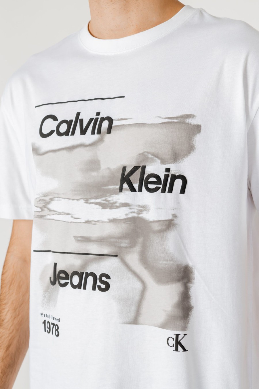 Uomo Calvin Klein | T-Shirt Calvin Klein Diffused Logo Bianco