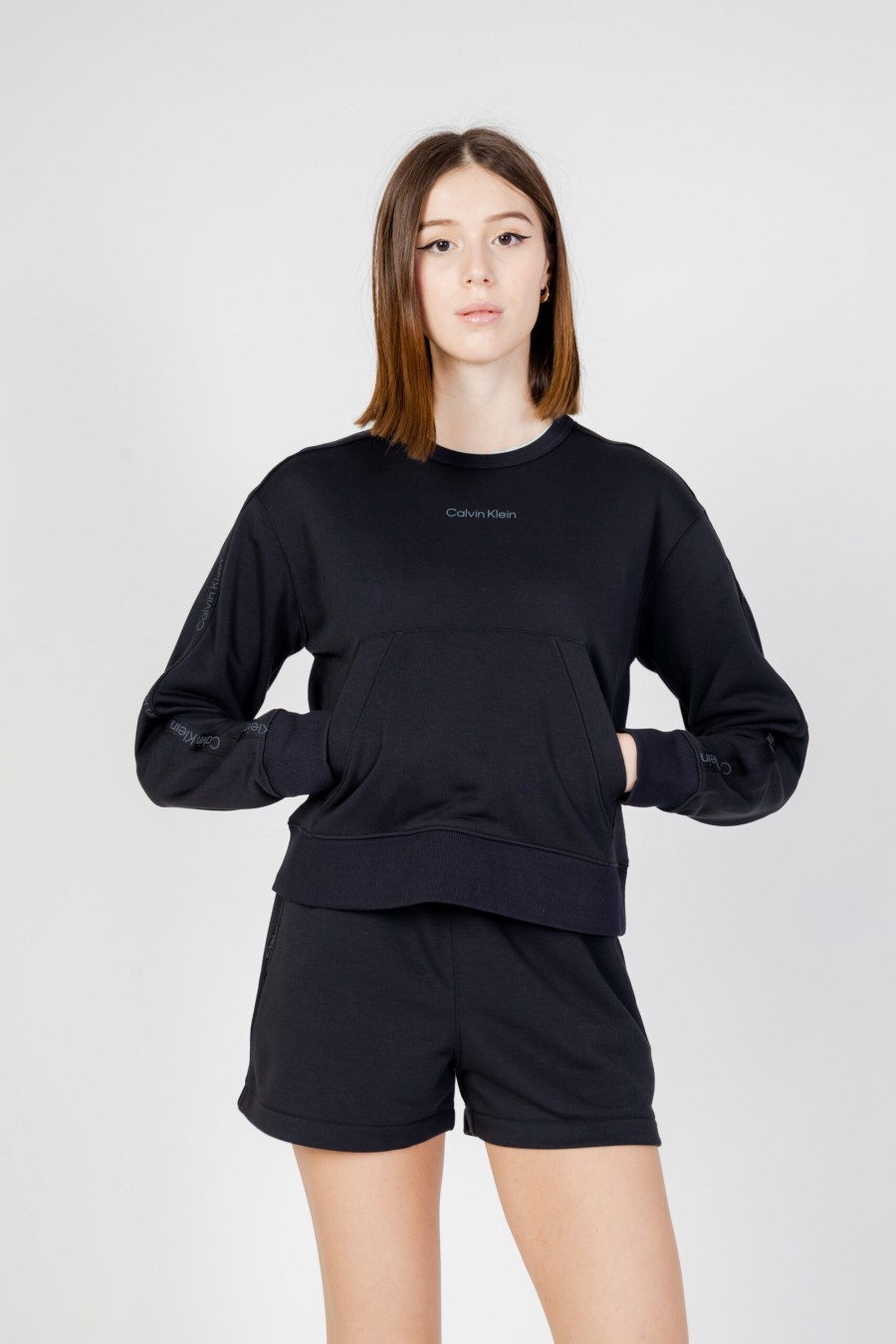 Donna Calvin Klein Sport | Felpa Senza Cappuccio Calvin Klein Sport Pw - Pullover Cropped Nero