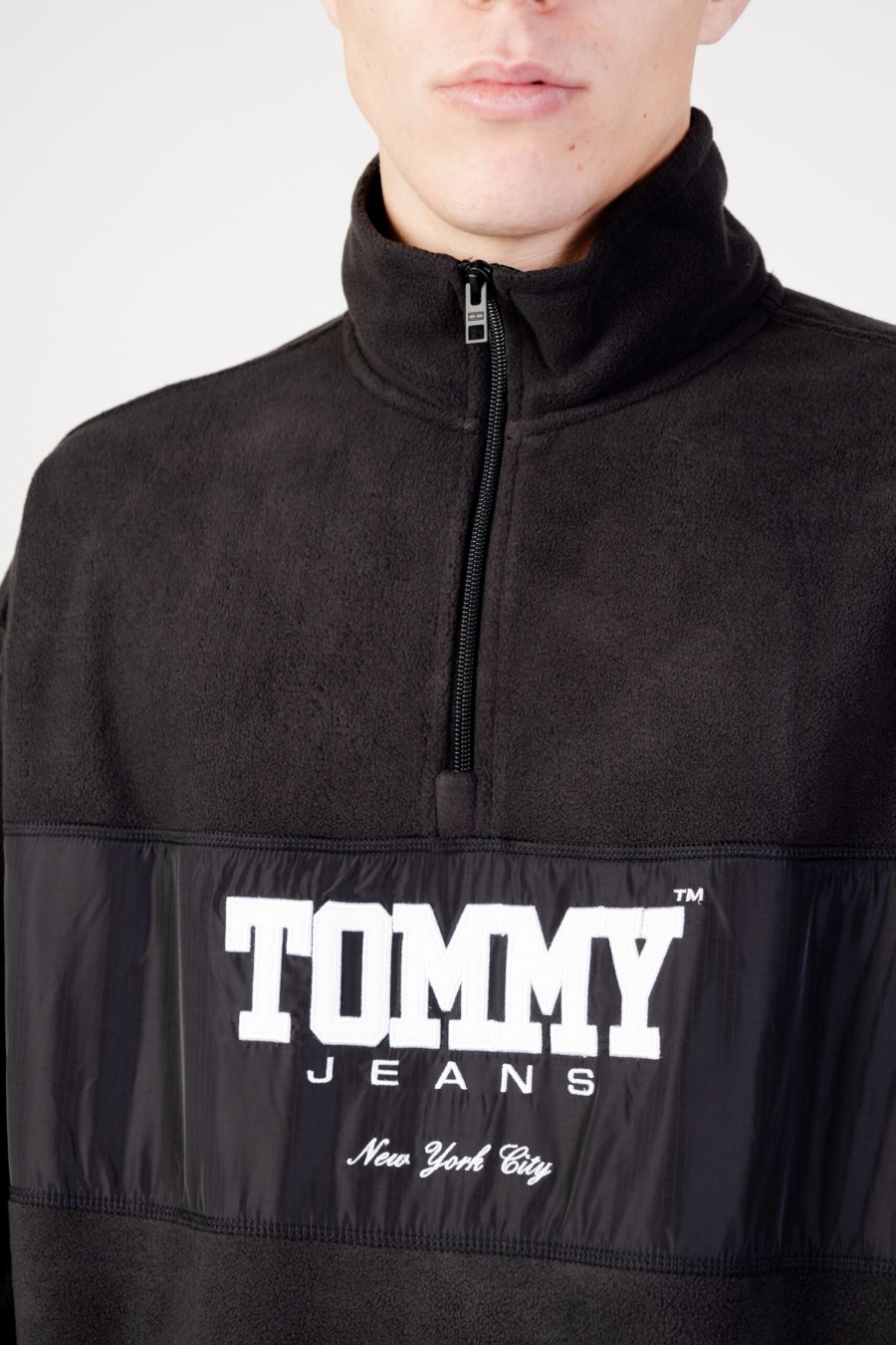 Uomo Tommy Hilfiger | Felpa Senza Cappuccio Tommy Hilfiger Tjm Ovz Fabric Mix 1 Nero