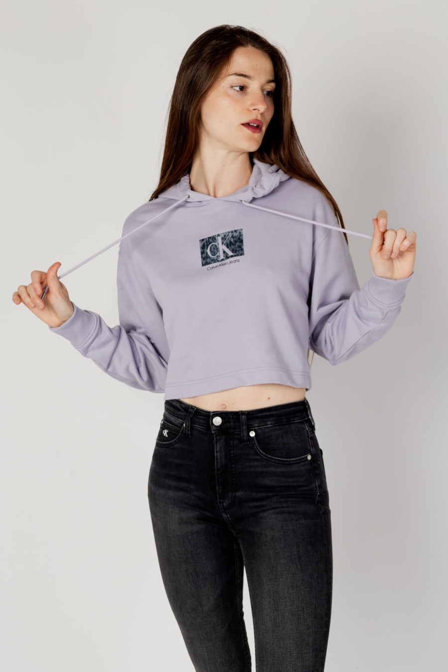 Donna Calvin Klein | Felpa Con Cappuccio Calvin Klein Printed Box Cropped Viola