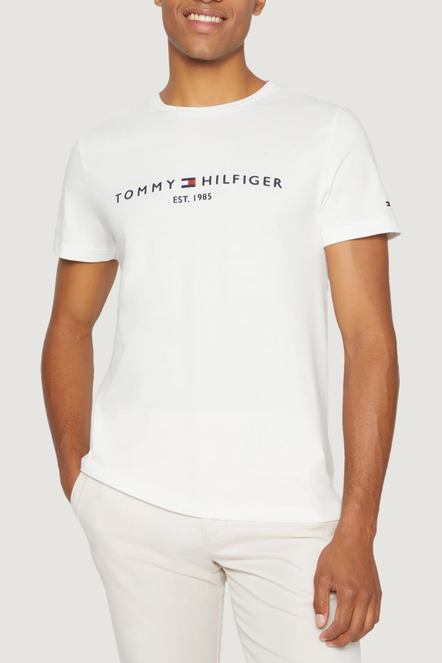 Uomo Tommy Hilfiger | T-Shirt Tommy Hilfiger Core Tommy Logo Tee Panna