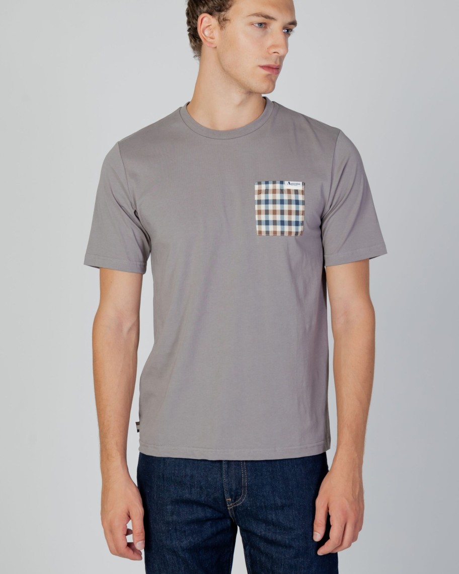 Uomo Aquascutum | T-Shirt Aquascutum Active Check Pocket Grigio