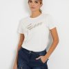 Donna Guess | T-Shirt Guess Lace Logo Easy Bianco