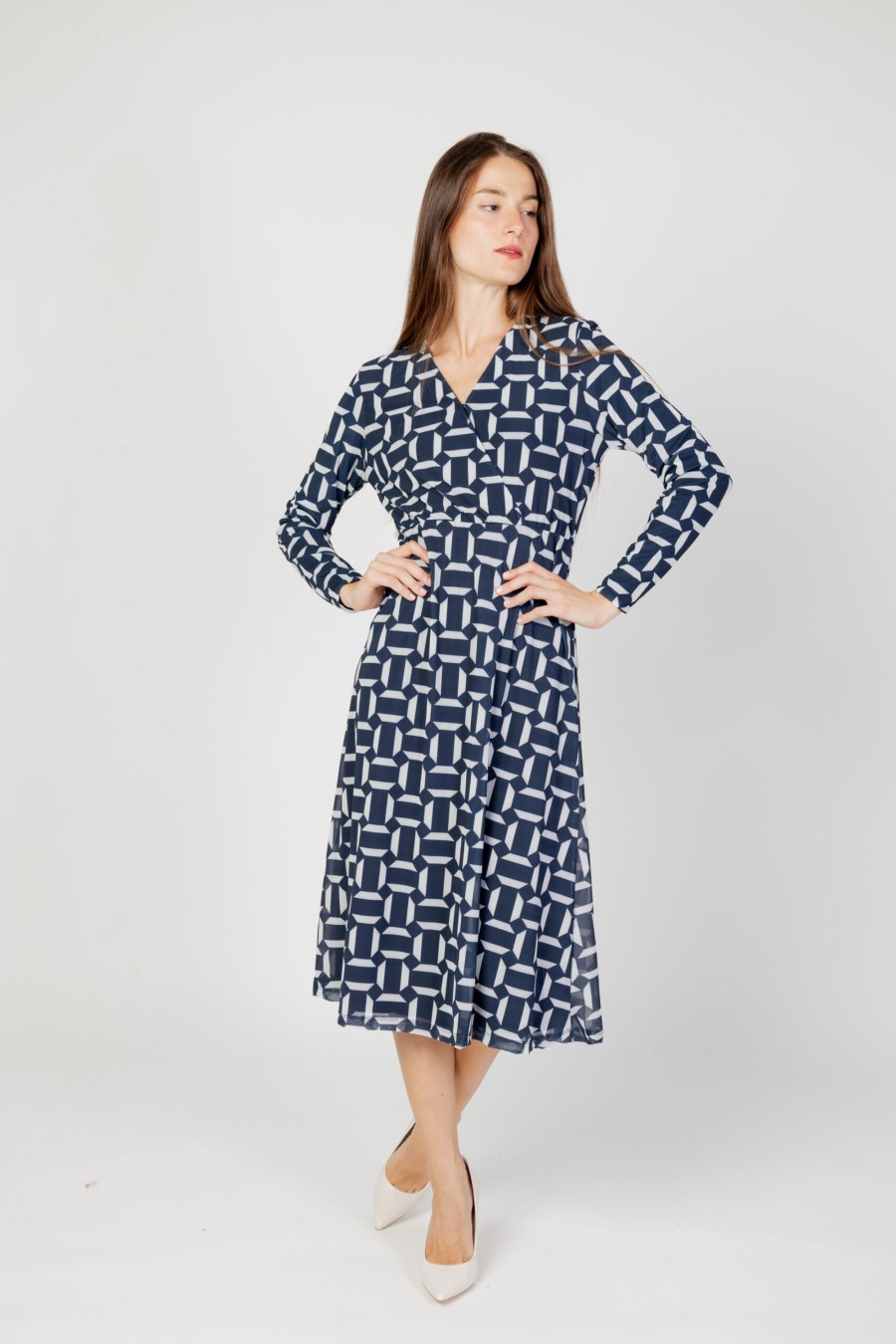 Donna Street One | Vestito Lungo Street One Printed Mesh Wrap Blu