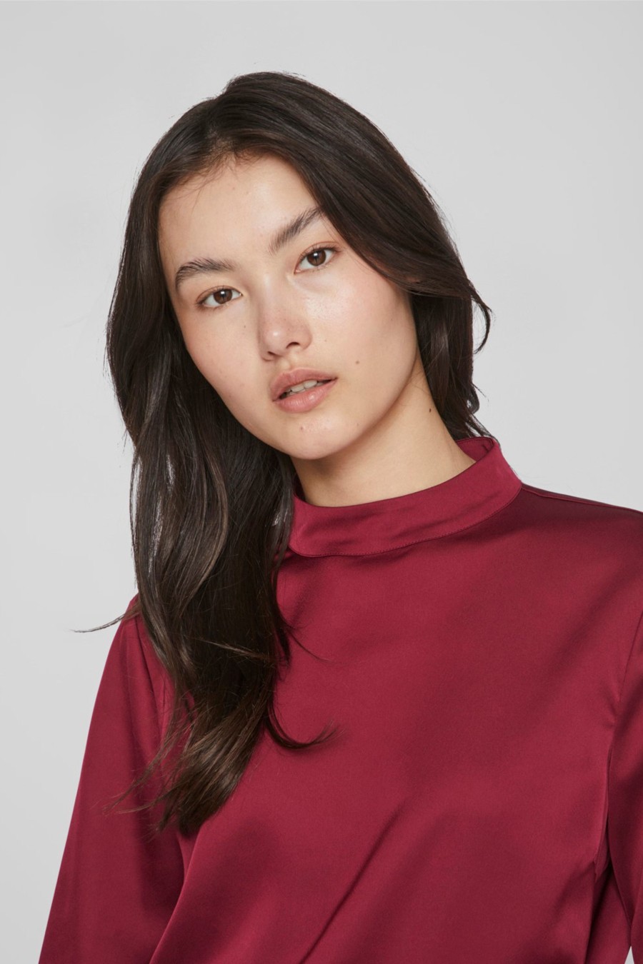 Donna Vila Clothes | T-Shirt Manica Lunga Vila Clothes Viellette Highneck L/S Shirt Bordeaux