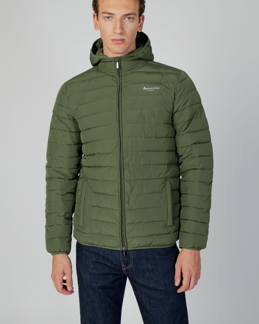 Uomo Aquascutum | Giacchetto Aquascutum Active 100Gr Hooded Jacket Verde Oliva