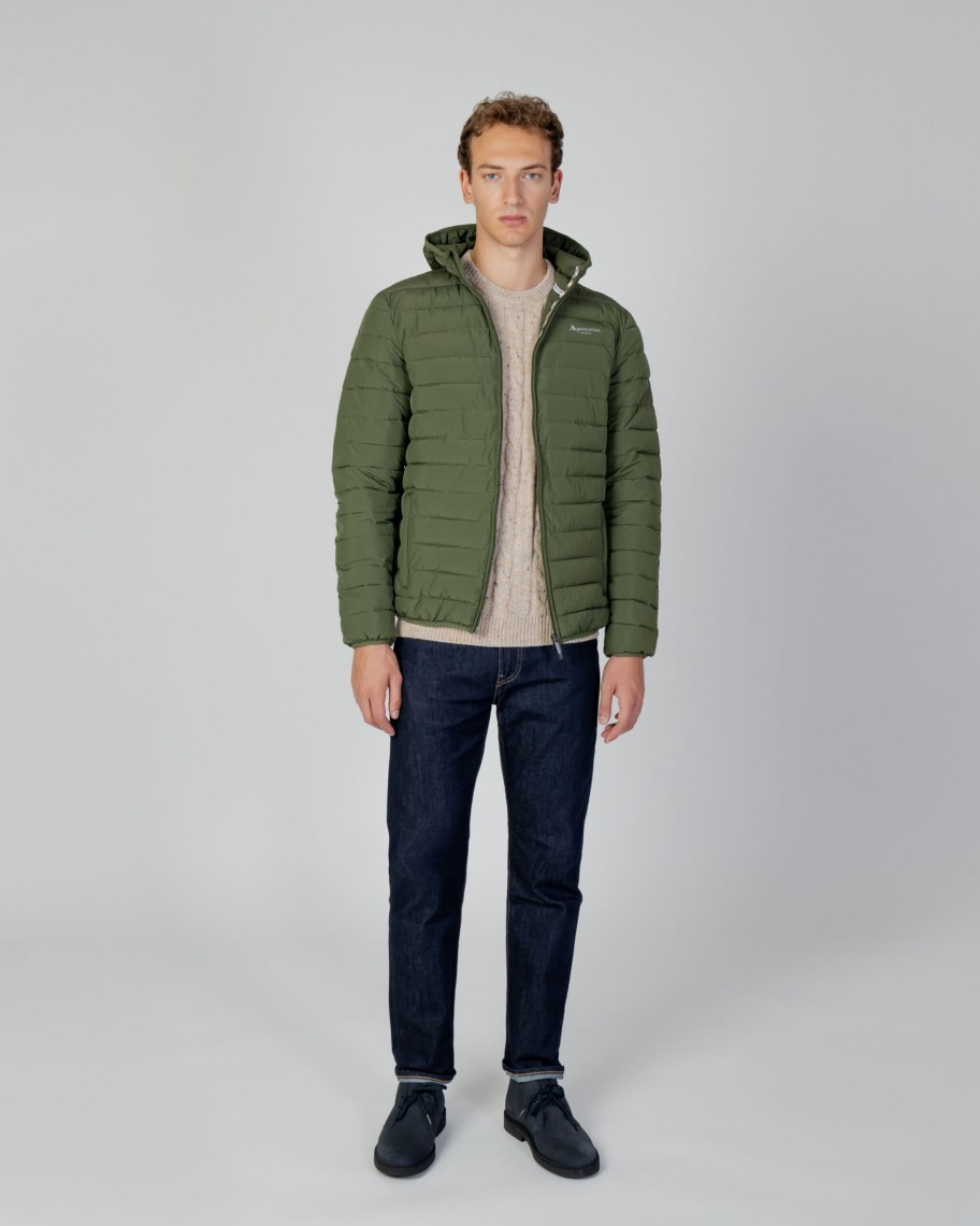 Uomo Aquascutum | Giacchetto Aquascutum Active 100Gr Hooded Jacket Verde Oliva