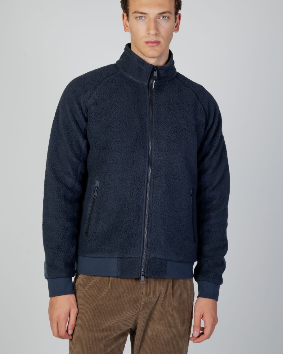 Uomo Aquascutum | Felpa Senza Cappuccio Aquascutum Active One Color Sherpa Blu