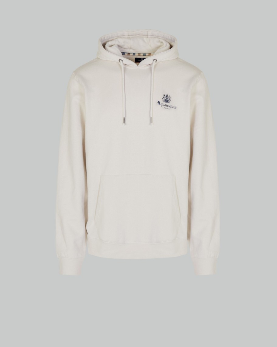 Uomo Aquascutum | Felpa Con Cappuccio Aquascutum Active Small Logo Hoodie Fleece Grigio Chiaro