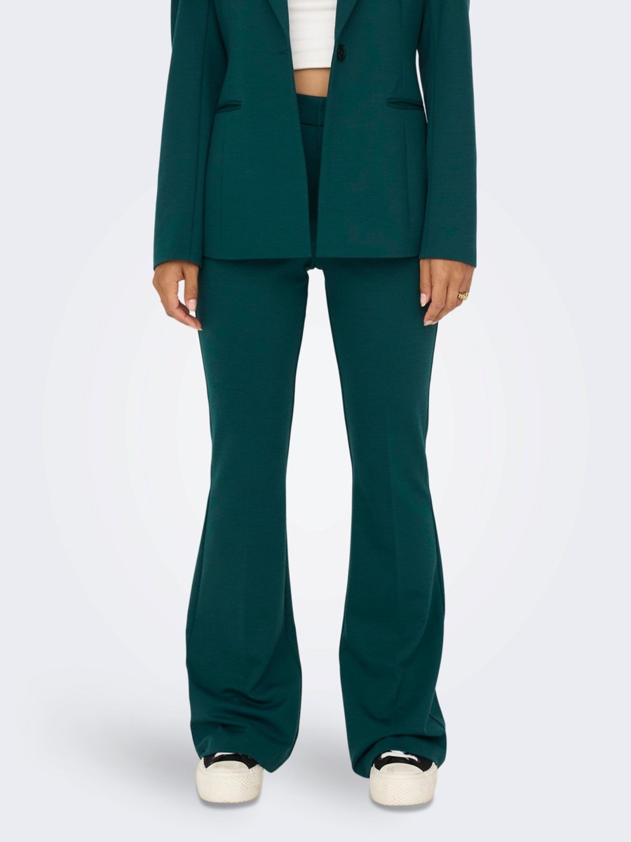 Donna Only | Pantaloni A Sigaretta Only Onlpeach Mw Flared Pant Tlr Noos Verde