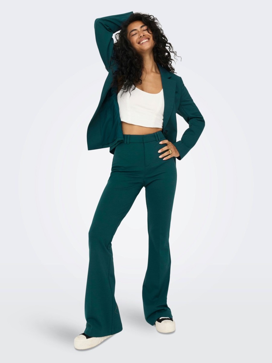 Donna Only | Pantaloni A Sigaretta Only Onlpeach Mw Flared Pant Tlr Noos Verde