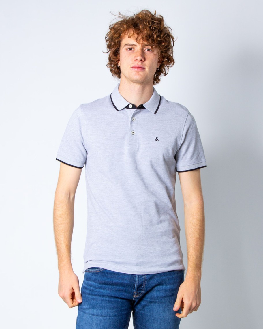 Uomo Jack Jones | Polo Manica Corta Jack Jones Jjepaulos Ss Noos Grigio Chiaro