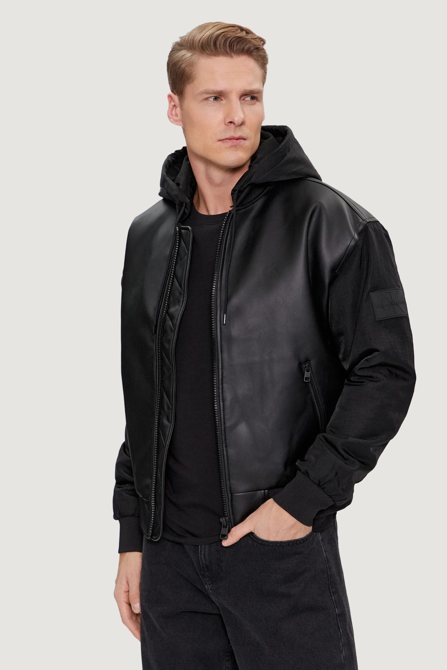 Uomo Calvin Klein | Giubbotto Calvin Klein Faux Leather Bomber Nero