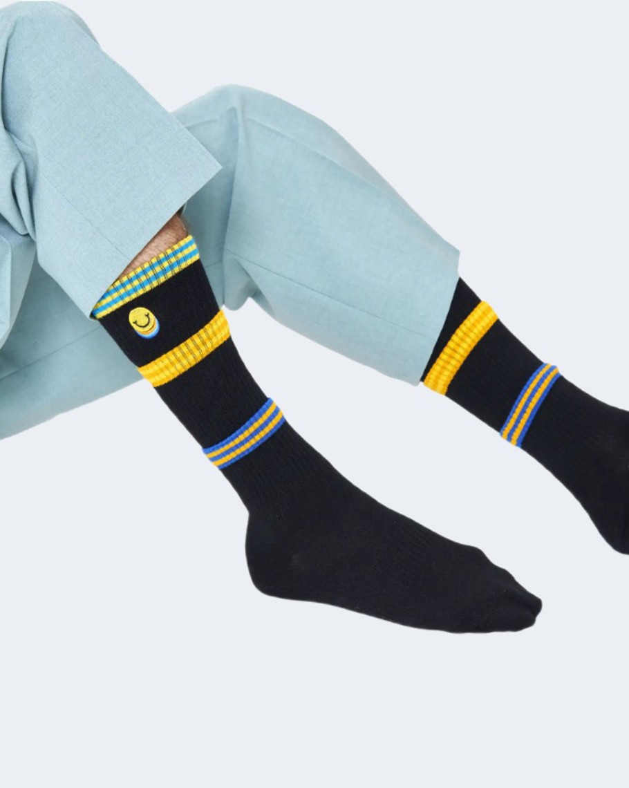 Donna Happy Socks | Calzini Happy Socks Colors Cuff Thin Crew Sock Nero