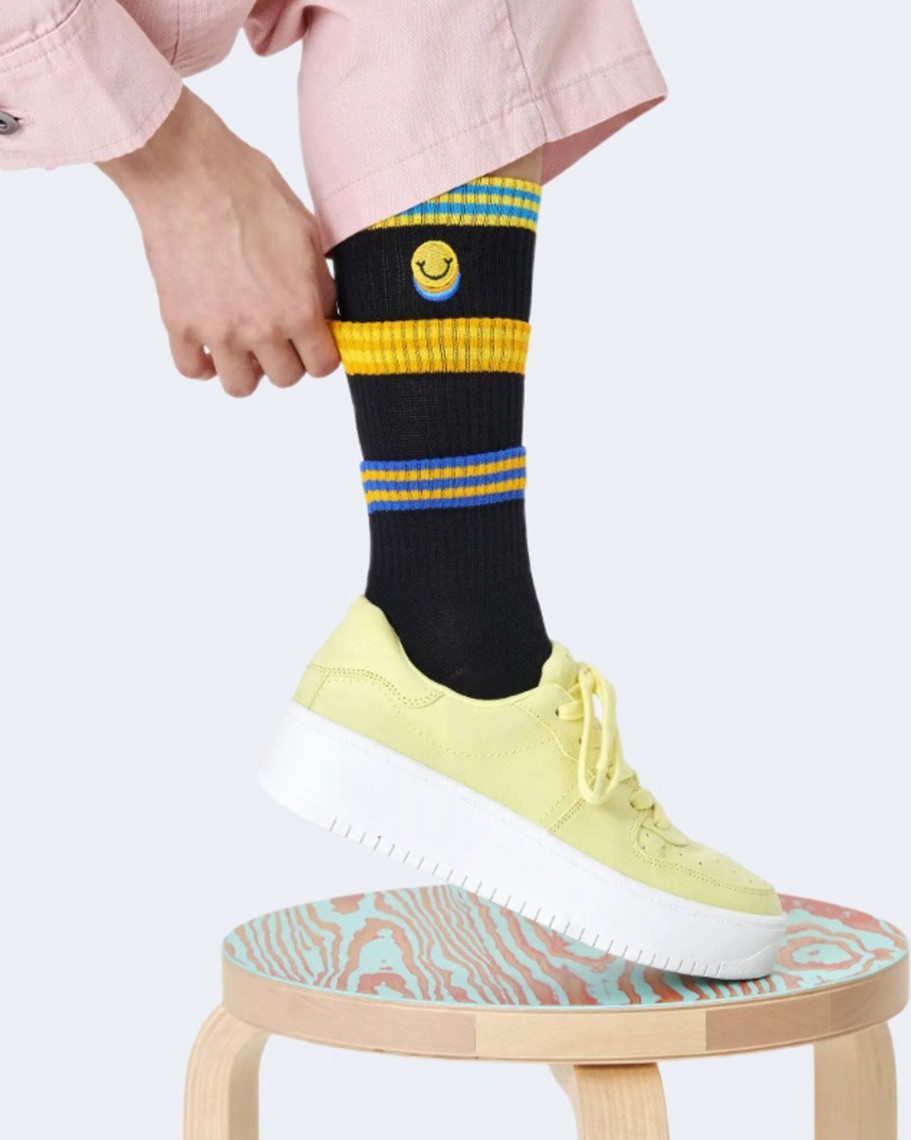 Donna Happy Socks | Calzini Happy Socks Colors Cuff Thin Crew Sock Nero